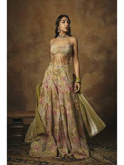 Saanjh by Lea - Kalish Green Embroidered Tassel Kurta With Sharara And Dupatta