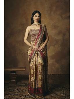 Saanjh by Lea - Vasundhara Multi Colour Banarasi Tissue Pre-Draped Saree With Corset