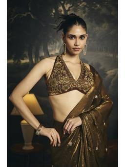 Saanjh by Lea - Kumud Olive Hand Embroidered Micro Blouse