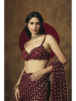 Saanjh by Lea - Revya Burgundy Banarasi Georgette Hand Embroidered Blouse