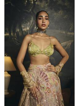 Saanjh by Lea - Vasantika Green Hand Embroidered Micro Blouse