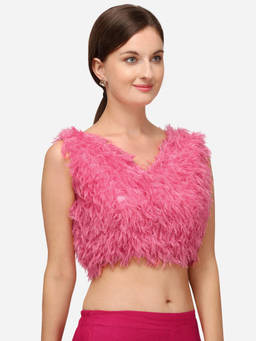 Amrutam Fab - Womens Silk Pink Fancy Stiched Blouse With V Neck