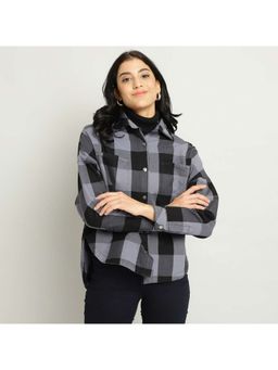 Xpose - Boxy Blue And Black Checked Cotton Casual Shacket