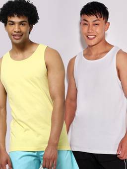 Bewakoof - Pack of 2 Men's White & Lemon Drop Vest