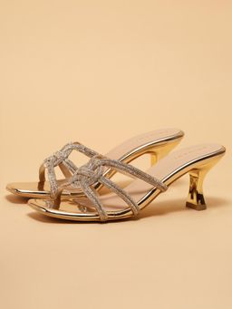 ERIDANI - Avira Gold Embellished Sandal Heels