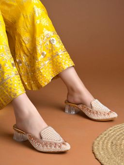 Shoetopia - Women Rose-Gold Mules Heels