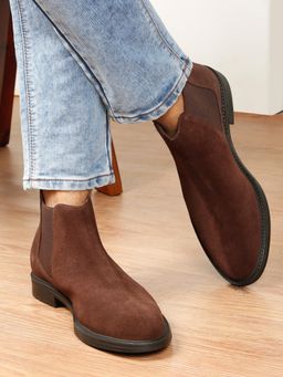 Teakwood - Men Brown Suede Leather Chelsea Boots