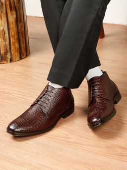Teakwood - Men Brown Crocodile Formal Lace-Up Derbies