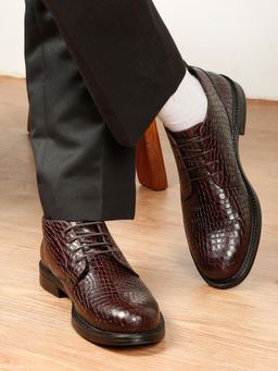 Teakwood - Men Brown Crocodile Formal Lace-Up Derbies