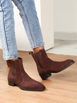 Teakwood - Men Brown Suede Leather Chelsea Boots