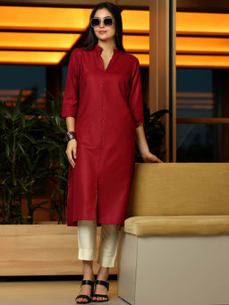 Libas - Maroon Solid Kurta