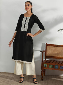 Libas - Black Solid Kurta