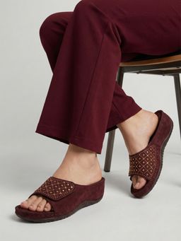 DENILL - Women Open-Toe Slip-On Brown Sandals