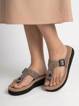 DENILL - Women Woven Buckle Brown Sandals