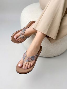 DENILL - Women Floral Embroidered Strap Blue Sandals