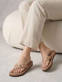 DENILL - Women Floral Embroidered Strap Red Sandals