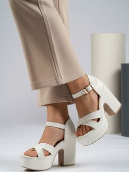 DENILL - Women White Crisscross Toe Heels