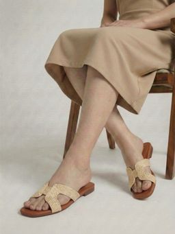 DENILL - Women White Woven Strap Slip-On Flats