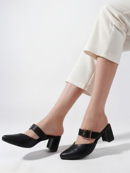 DENILL - Women Black Heeled Mules