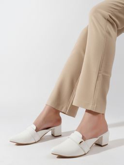 DENILL - Women White Heeled Mules