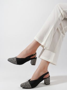 DENILL - Women Black Slingback Heels