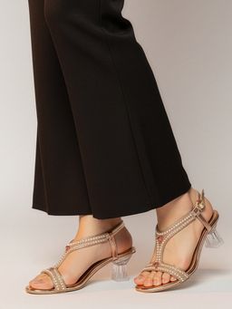 DENILL - Women Copper Pearl and Rhinestone Heels