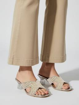 DENILL - Women Antique Silver Slip-On Heels