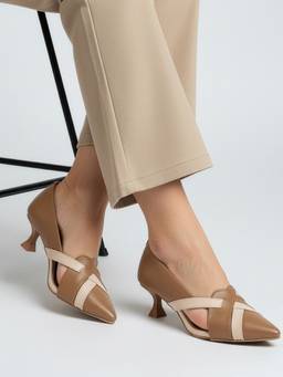 DENILL - Women Beige Pointed-Toe Heels