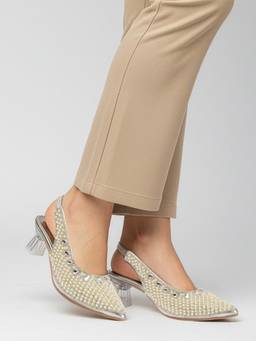 DENILL - Women White Slingback Pointed Toe Heels