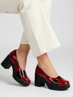 DENILL - Women Maroon Square Toe Pumps