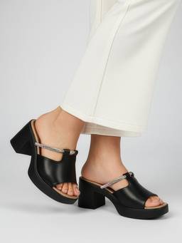 DENILL - Women Black Slip-On Heels