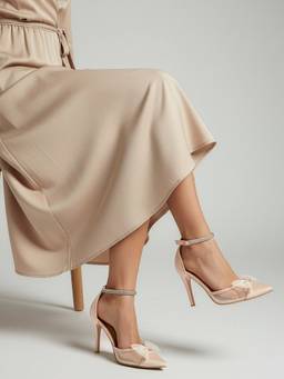 DENILL - Women Gold Pointed Toe Mesh Bow Heels