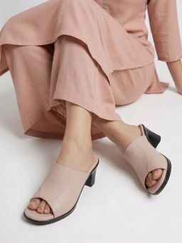 DENILL - Women Cream Square Toe Slip-On Heels
