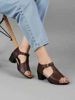 DENILL - Brown Heels with Ankle Strap for Women