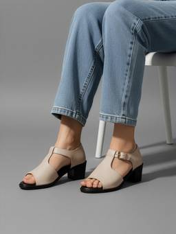 DENILL - Cream Heels with Ankle Strap for Women