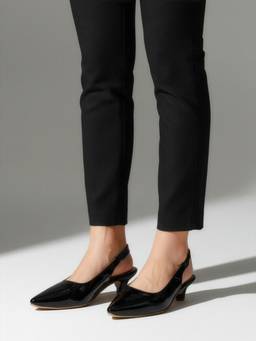 DENILL - Women Glossy Black Slingback Heels