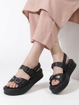 DENILL - Women Black Buckle Sandals