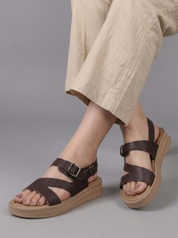 DENILL - Women Brown Sandals with Buckle Straps