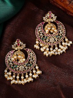 Estele - Gold Plated CZ Scintillating Designer Earrings with Pearls for Women