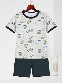 HELLCAT - Green Boys Printed T-Shirt and Shorts (Set of 2)