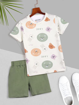 HELLCAT - Green Boys Printed T-Shirt and Shorts (Set of 2)