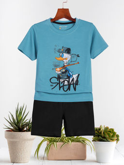 HELLCAT - Blue Boys Printed T-Shirt and Shorts (Set of 2)