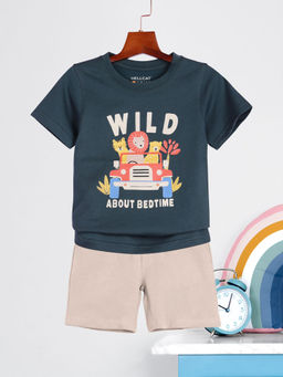 HELLCAT - Blue Boys Printed T-Shirt and Shorts (Set of 2)