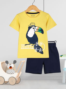 HELLCAT - Yellow Boys Printed T-Shirt and Shorts (Set of 2)
