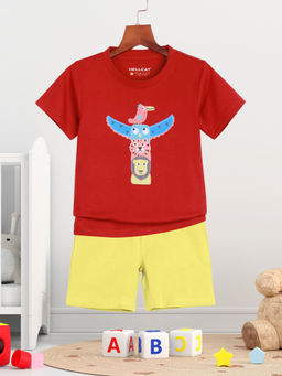 HELLCAT - Red Boys Printed T-Shirt and Shorts (Set of 2)