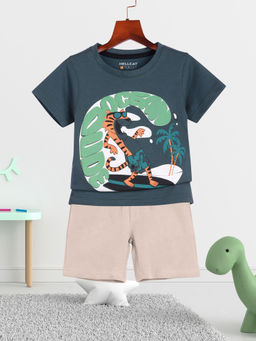 HELLCAT - Blue Boys Printed T-Shirt and Shorts (Set of 2)