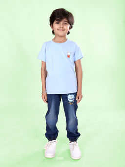 KiddoPanti - Blue Boys Printed Round Neck T-shirt & Joggers (Set of 2)