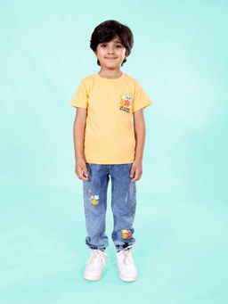 KiddoPanti - Orange Boys Printed Round Neck T-shirt & Joggers (Set of 2)
