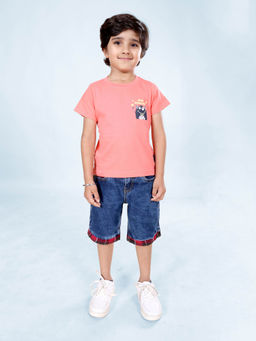 KiddoPanti - Coral Boys Monster Printed Round Neck T-shirt & Shorts (Set of 2)