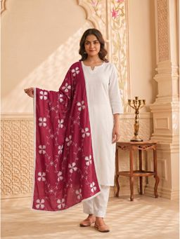 Zamour - Maroon Pure Cotton Floral Embroidery Dupatta